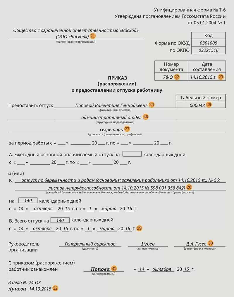 Основание отпуска по беременности и родам