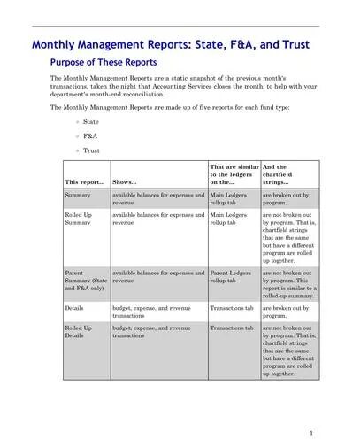 Monthly Management Report. O&G monthly Management Report. In Company Report. Fea examples. Management report