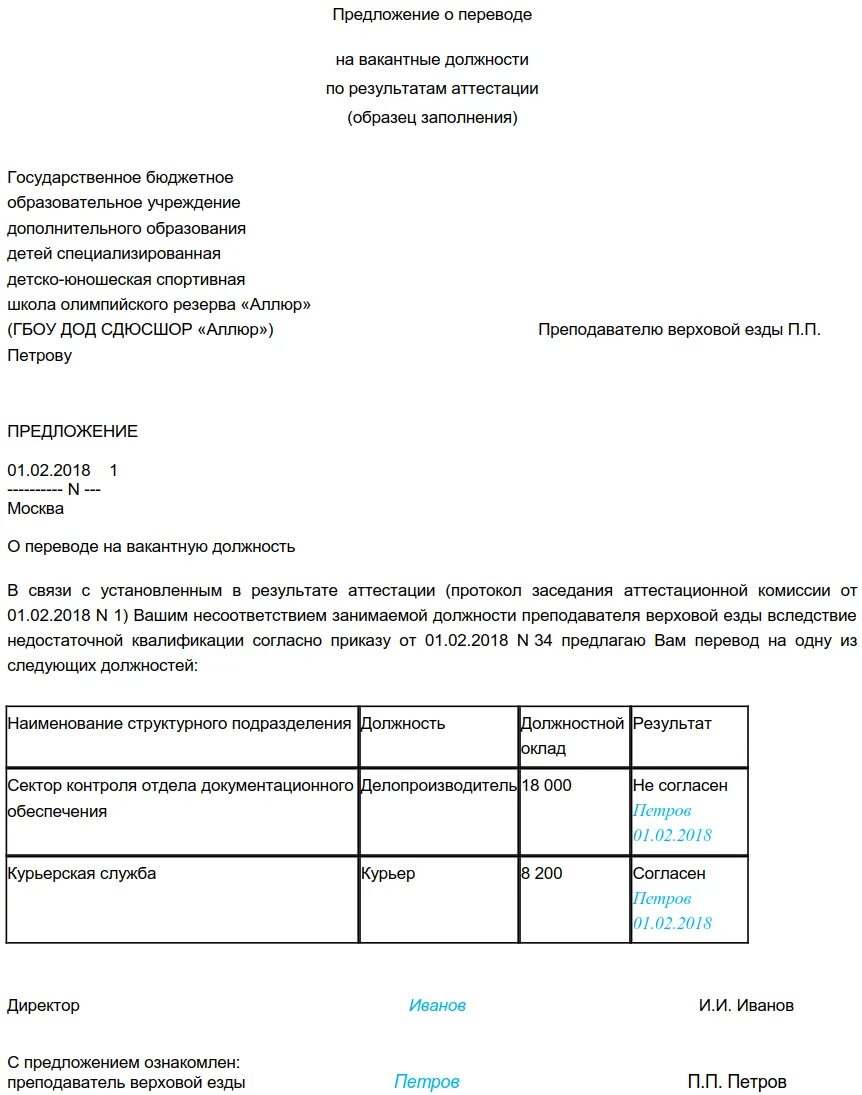 Уведомление о вакантных должностях
