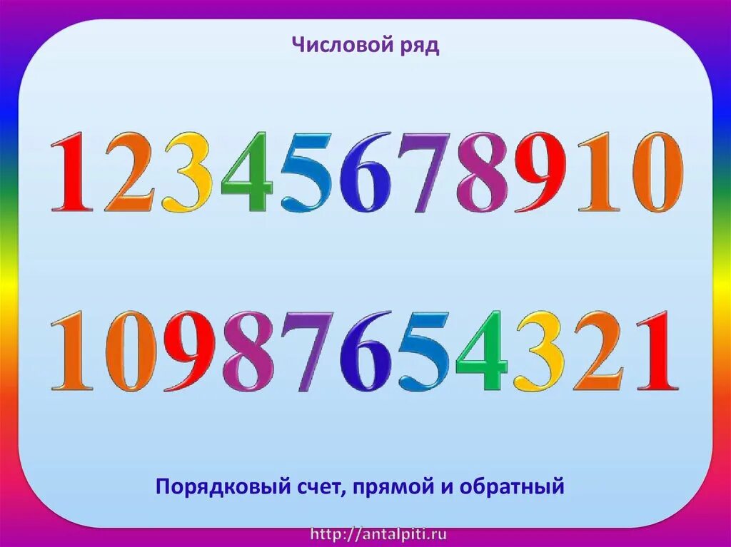 Число от 0 до 19. Числовой ряд. Прямой и обратный счет. Числовой ряд от 1 до 10. Числовой ряд для дошкольников старшая группа.