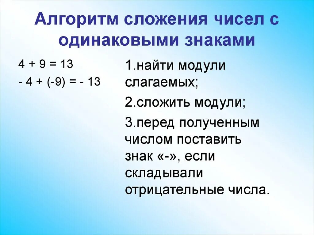 Сложение и деление рациональных чисел. Как сложить рациональные числа 6 класс. Сложение отрицательных рациональных чисел. Алгоритм вычитания рациональных чисел с одинаковыми знаками. Правило сложения рациональных чисел с одинаковыми знаками.