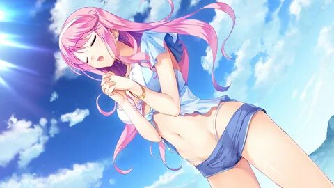 Download Wallpaper long hair, anime, anime girls, shorts, pink hair, bikini...