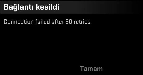 Failed 6 retries. Connection failed after 4 retries. Connection failed after 30 retries. Connection failed after 10 retries. Connecting failed after 6 retries.