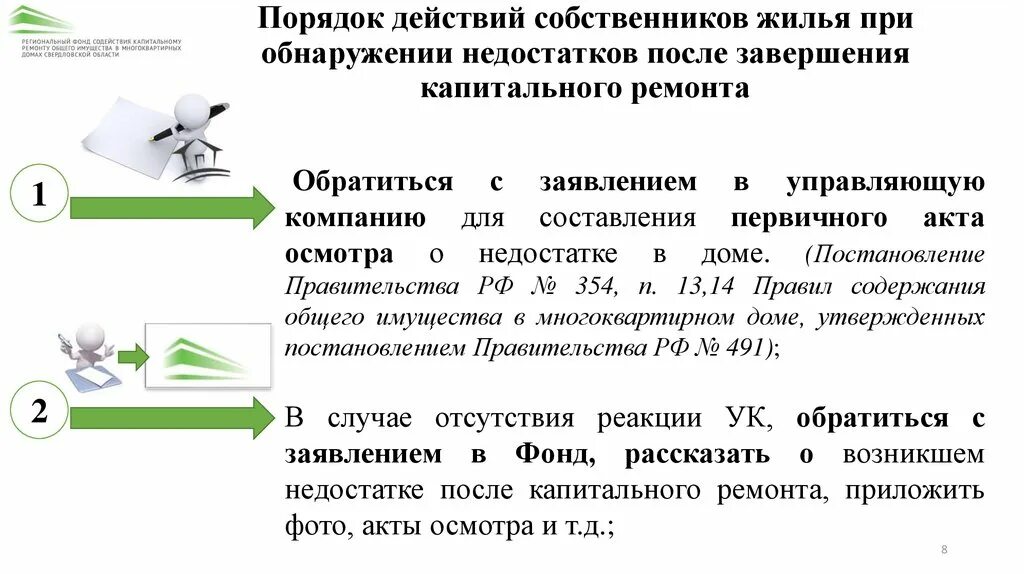 Окончание капитального ремонта. Действия собственника. Порядок исполнения гарантийных обязательств. Составление первичной гарантии. Действия приемной комиссии при обнаружении недостатка ЛП.