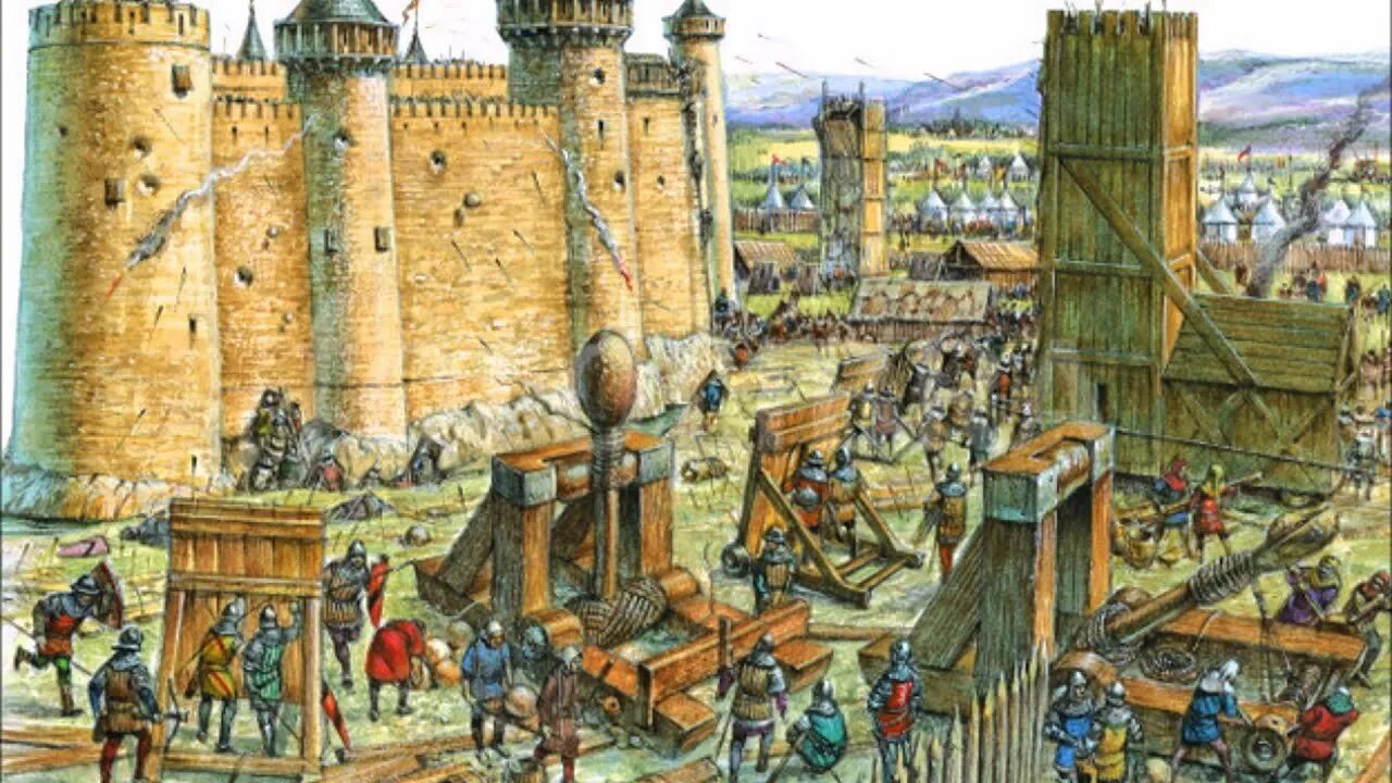 Нападение на замок. Штурм замка в средневековье. Осада Каркассона 1209. Штурм замка феодала. Осада средневекового замка.