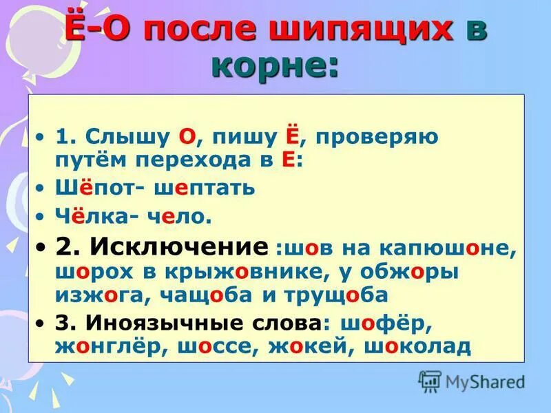 Как пишется слово слышим. Буквы ё о после шипящих в корне правило. Правило правописание букв о и ё после шипящих в корне. Буквы е и е после шипящих в корне правило. Правило буквы е после шипящих в корне 5 класс.