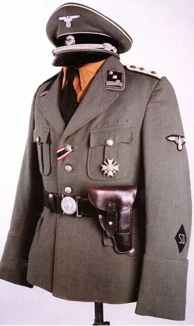 Сер сс. Плащ гестапо СС. Униформа 3 рейха SD. Гестапо форма 1944.