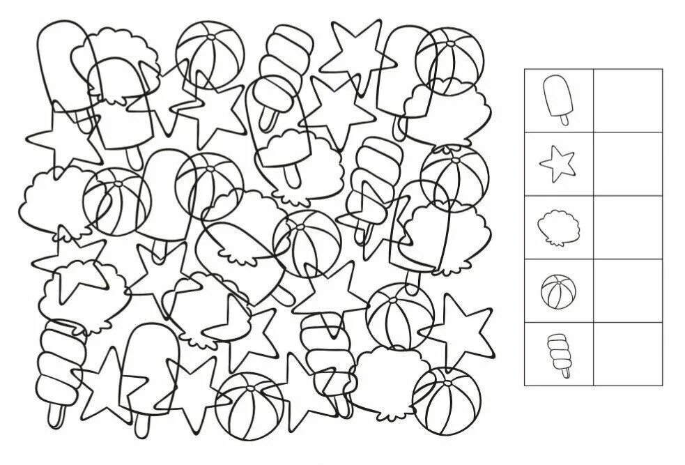 Задания на развитие внимания. Путаница для дошкольников. Найди спрятанные буквы для дошкольников. Найди и раскрась предметы. Математические задания для детей.