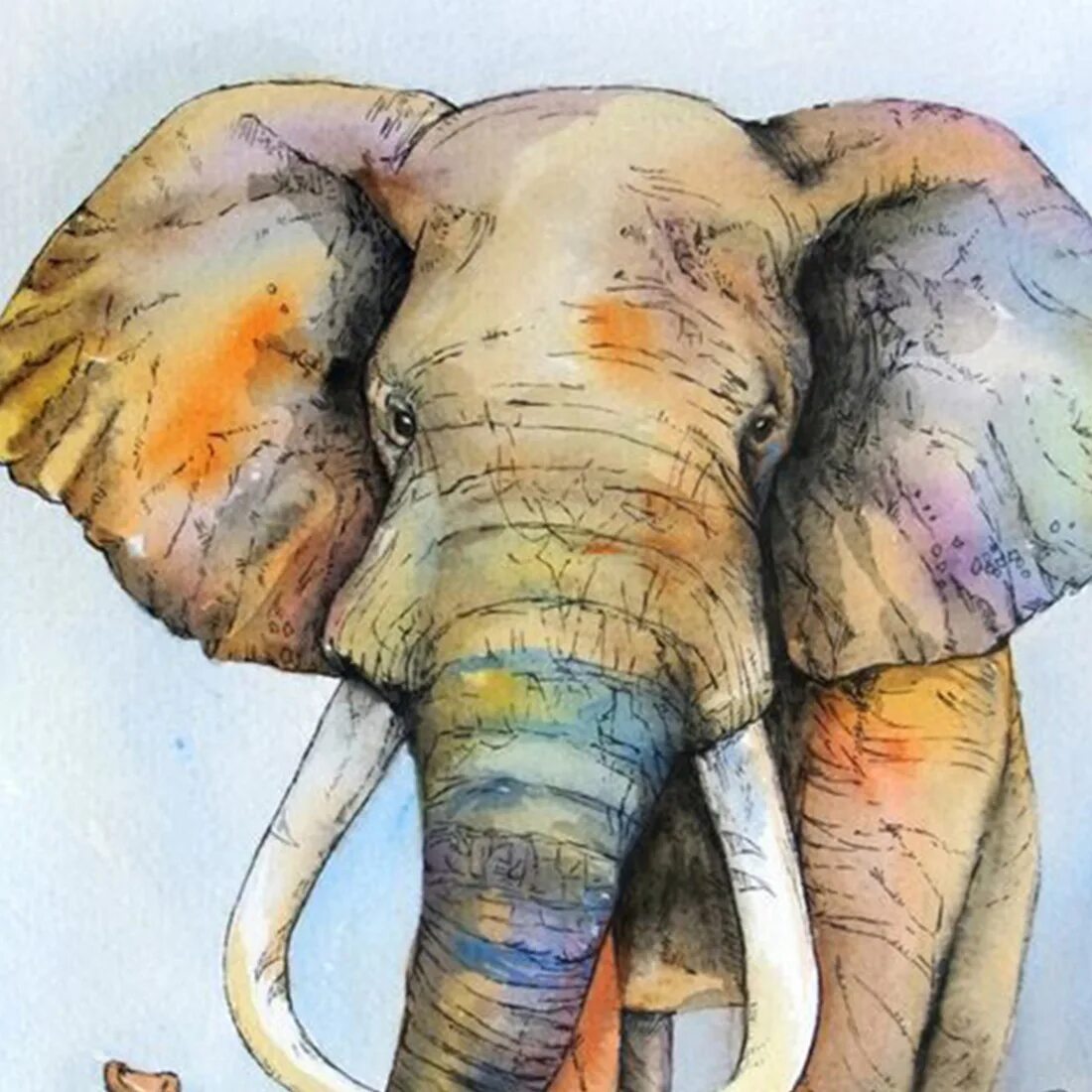 8 слоников. Слон живопись. Слон цветными карандашами. Слон акварелью. Цветной Слоник.