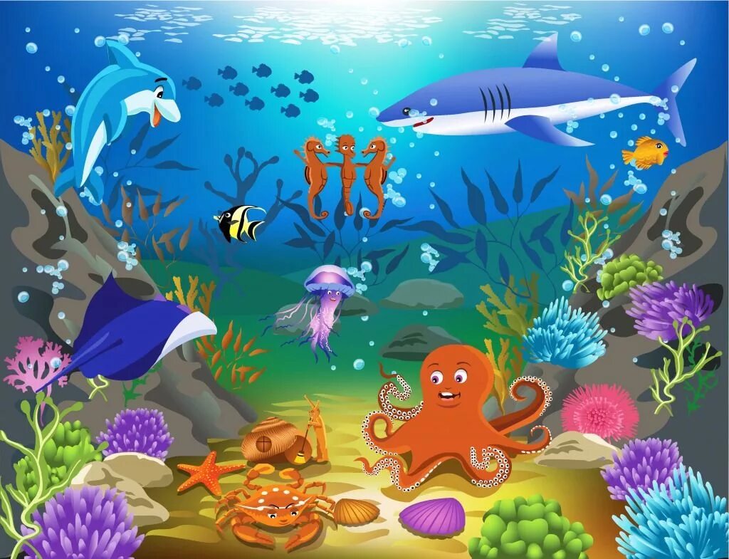 Рисование морские обитатели. Морские жители для дошкольников. Сказочный подводный мир. Морские обитатели для детей. Подводный мир дельфины.