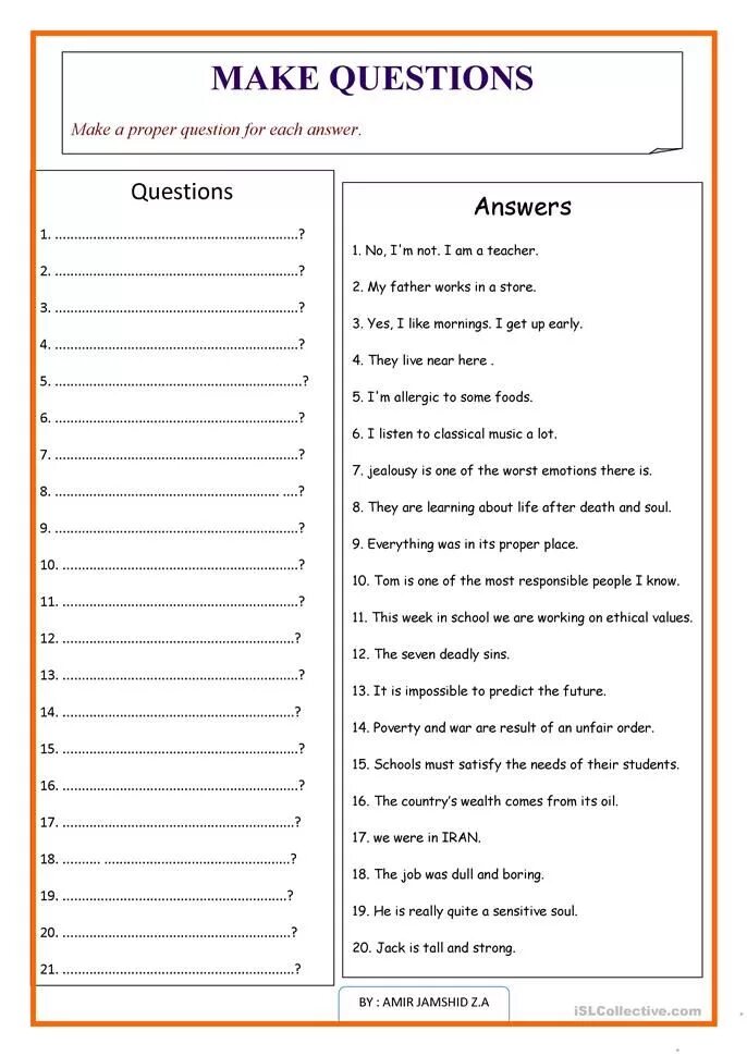 Make up questions to the answers. Вопросы Worksheets. Вопросы в английском языке Worksheets. General questions в английском языке Worksheets. Специальные вопросы Worksheets.