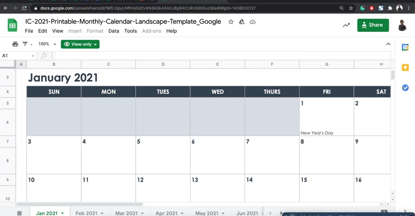 Google sheets calendar