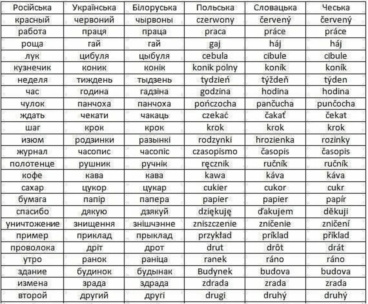 Таблица сравнения славянских языков. Слова на разных славянских языках. Русский Славянский язык. Сравнение славянских языков. Мова які род