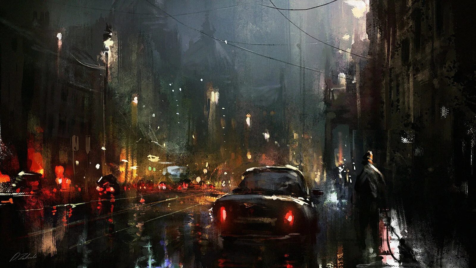 Rain town. Darek Zabrocki художник. Дерек Заброцкий арты. Дождливый город. Мрачный городской пейзаж.