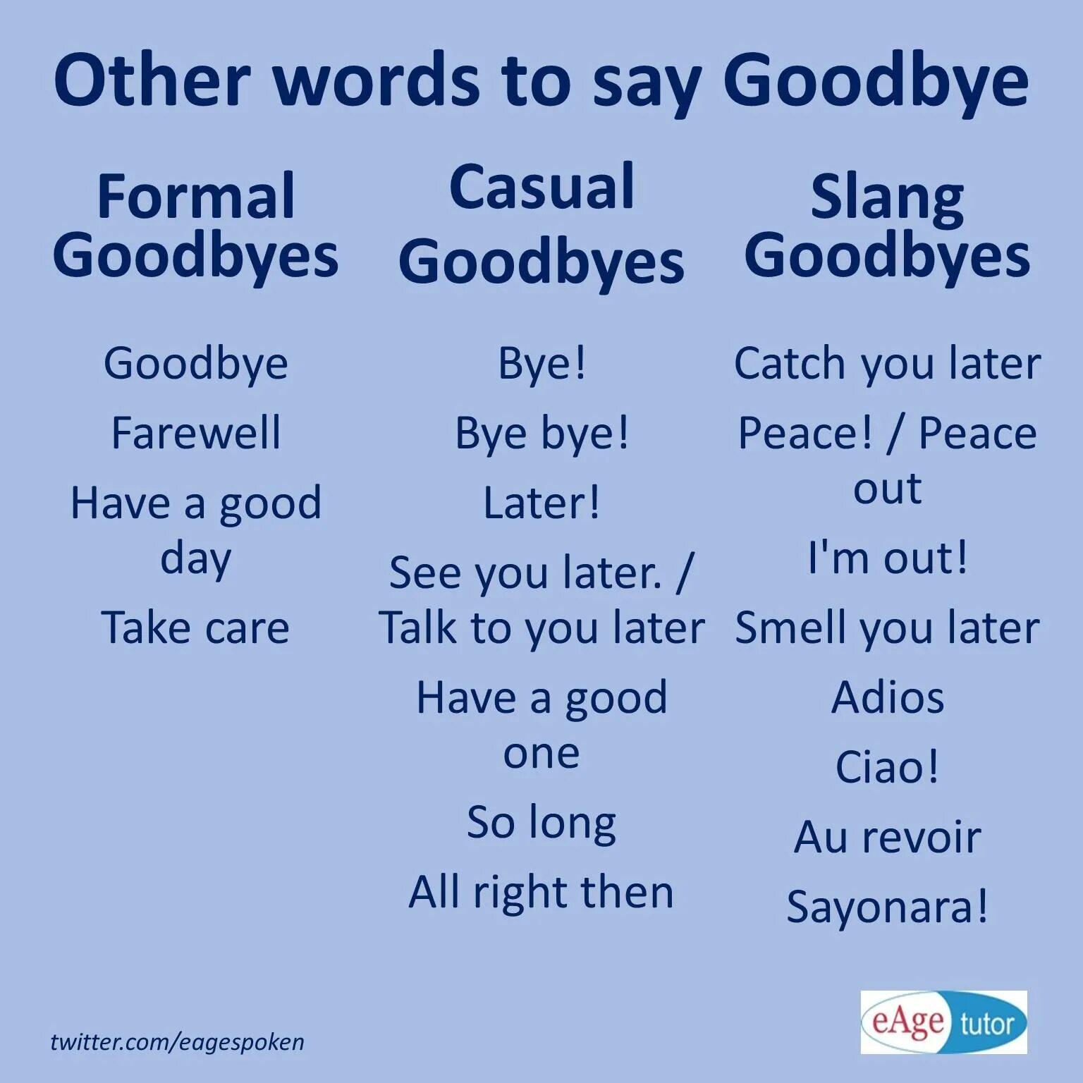 Different ways to say Bye. Ways to say Goodbye in English. Other ways to say Bye. Goodbye phrases.