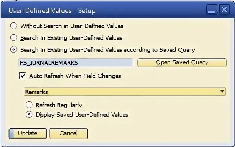 Setup value
