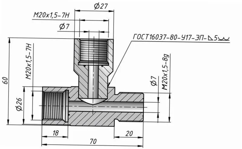 Внутреннее соединение g1. Соединение тройниковое ввертное СТВ м20х1.5. Бобышка м20х1.5 чертеж. Тройник м20х1.5 под манометр. Бобышка м20*1,5.