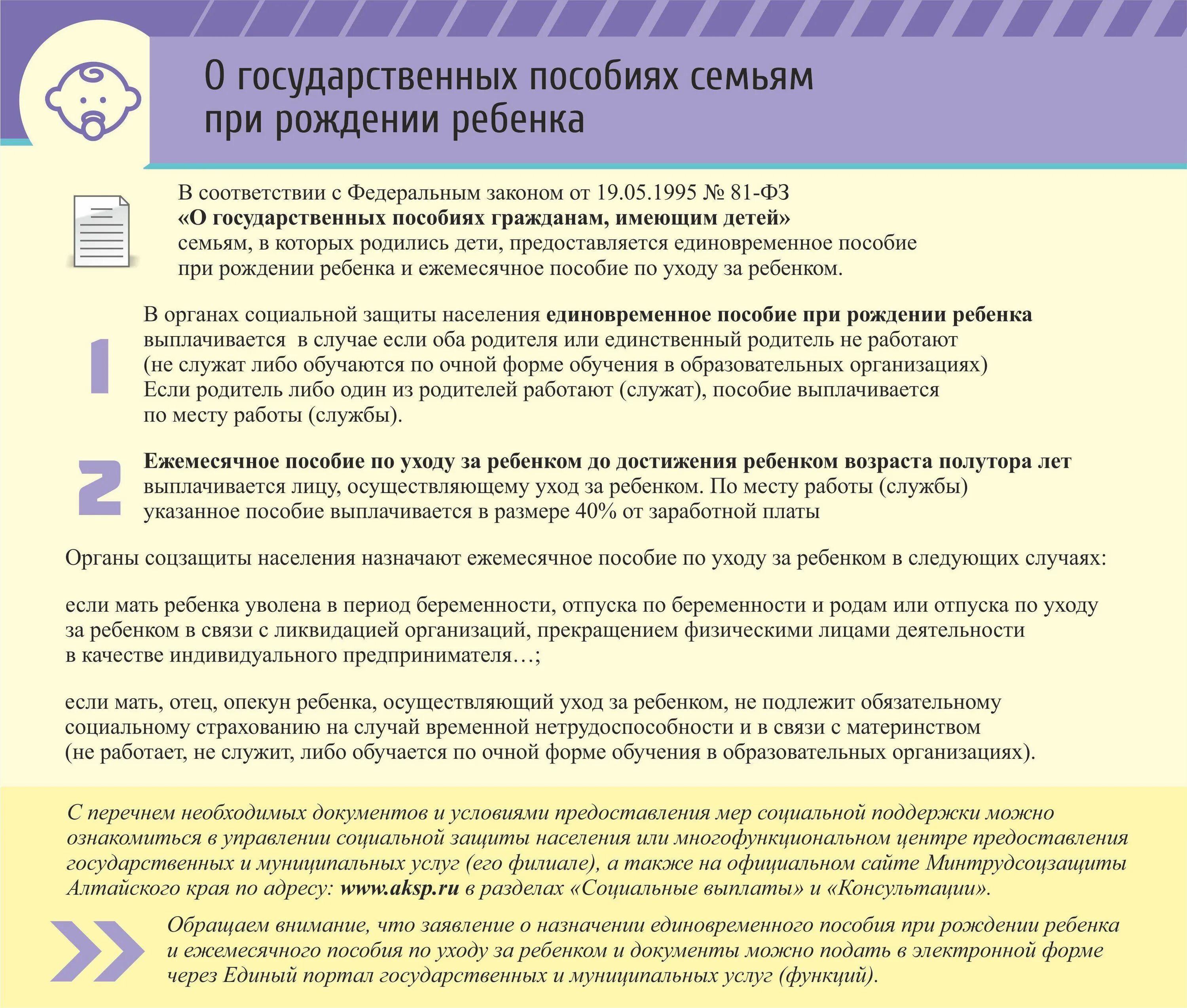 Информация опекунам. Пособия на детей. Пособие при рождении ребенка. Ежемесячное пособие на ребенка. Единовременное пособие.