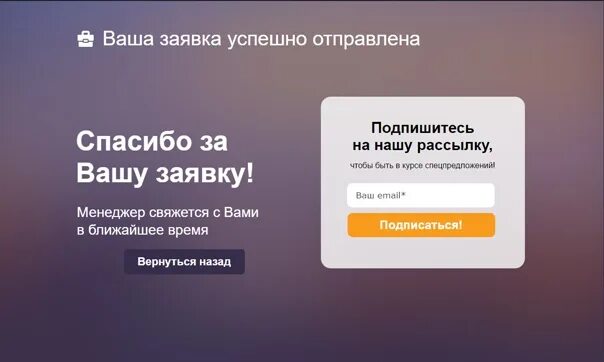 Благодарим за заявку. Спасибо за заявку. Пример страницы спасибо за заявку. Страница спасибо за заказ.