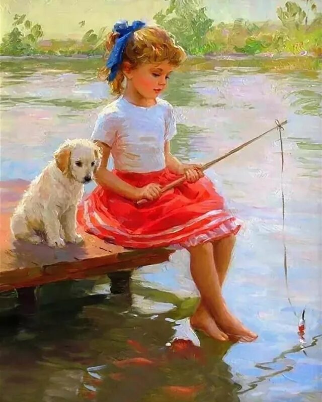 Картина девочка. Художник Константин Разумов (Konstantin Razumov). Детство.. Константин Разумов художник картины дети. Художник Константин Разумов девочка с собакой. Художник Константин Разумов дети.