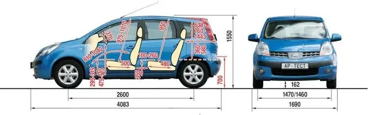 Габариты Ниссан ноут е11. Габариты Ниссан ноте 2007. Ширина салона Ниссан ноут 2008. Габариты Ниссан ноут 2008г.