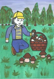 Рисуем грибы в лесу