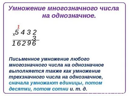 Письменное умножение однозначных чисел на многозначные
