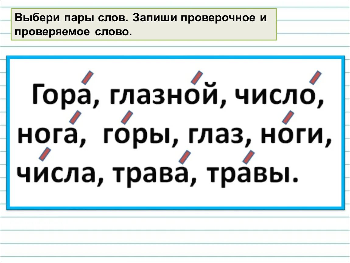 Пары слов с проверочными словами