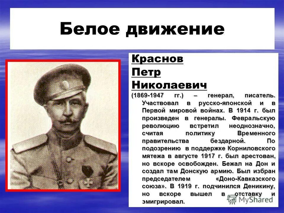 Антибольшевистское движение на дону. Белое движение. деятели белого движения.