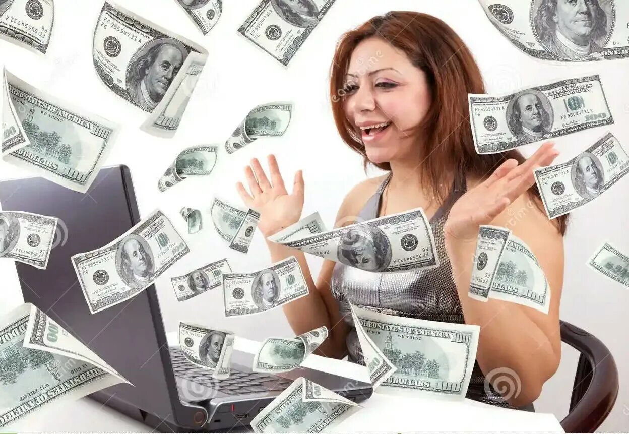 Заработок денег. Стоковое изображение заработок денег. Деньги в интернете. Девушка с деньгами.