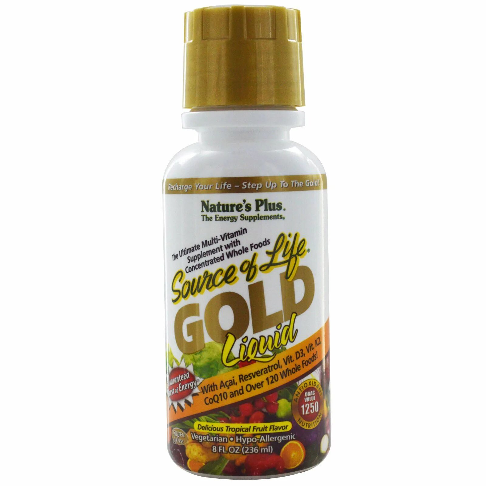 Naturesplus, source of Life, Gold Liquid, тропические фрукты, 30 жидких унций (887,10 мл). Liquid Gold добавка. Жидкие витамины натурес плюс. Natures source of Life Gold.