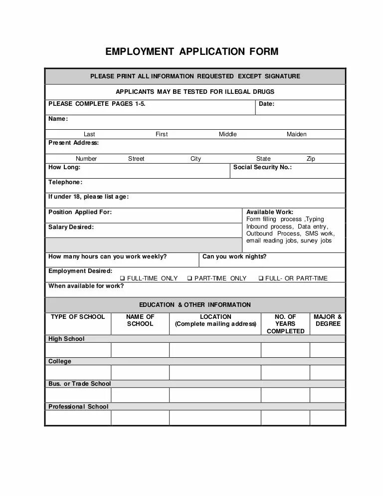 Job form. Job applicant form образец. employment application form. application form employee. sample employment application form.