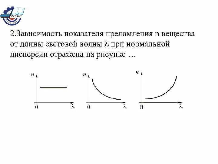 Зависимость показателя преломления вещества от длины волны. Зависимость абсолютного показателя преломления вещества от частоты. pfdbcbvjcnm gjrfpfntkz ghtkjvktybz jn lkbys djkys. зависимость показателя преломления.