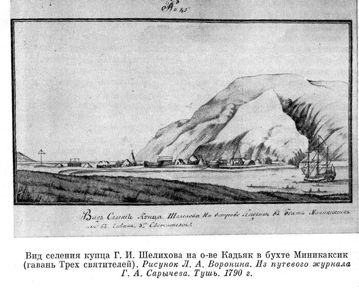 Поселение Григория Шелихова на острове Кадьяк. Новоархангельск Аляска 19 век.
