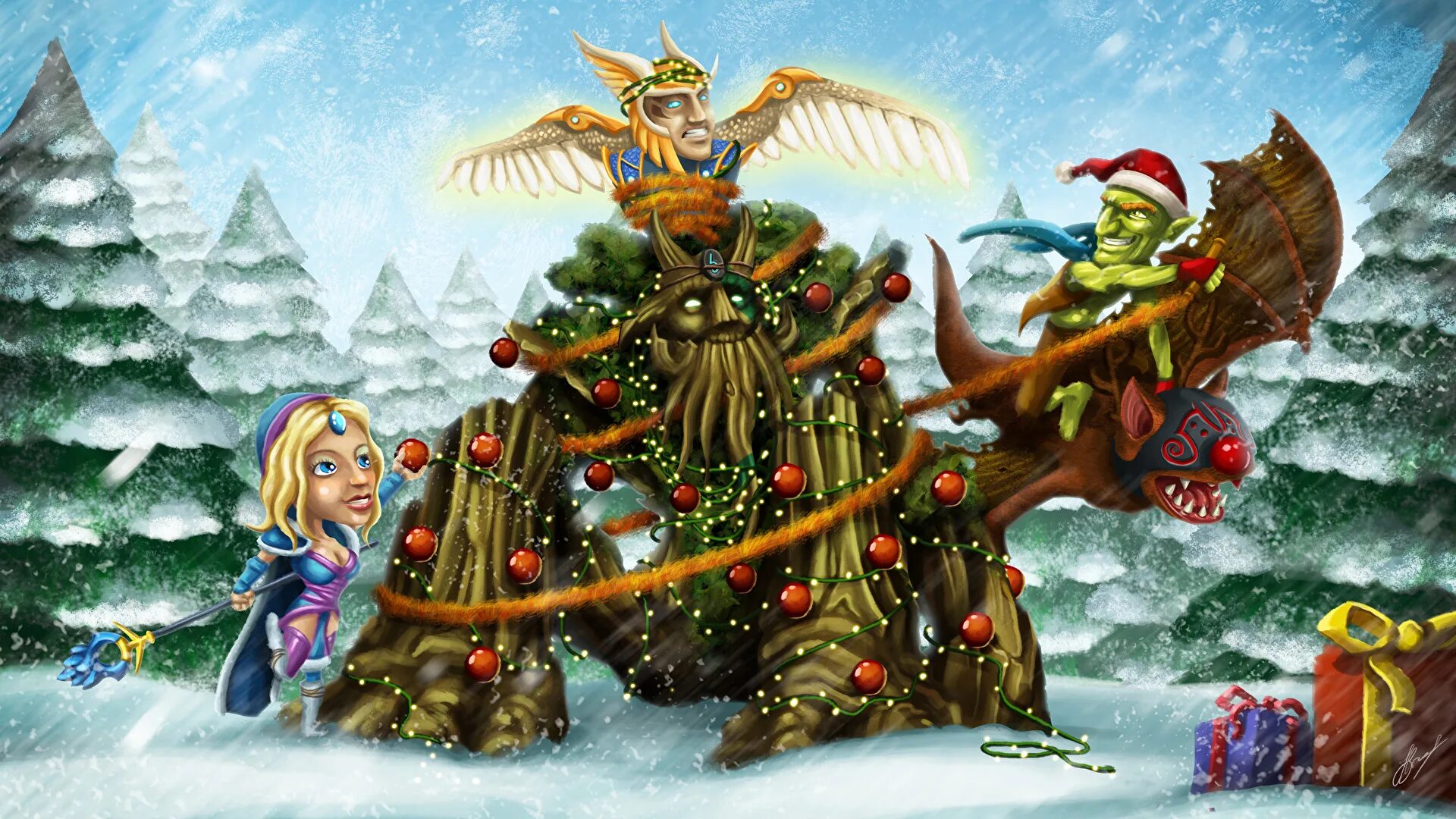 кипер дота 2. новогодний логотип. новогодние герои доты 2. кристал мейден дота 2 аниме. Dota 2 новый год.