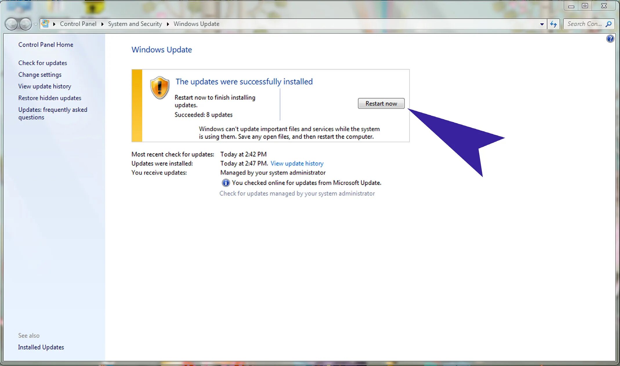 Window 7 update. Installing windows updates.