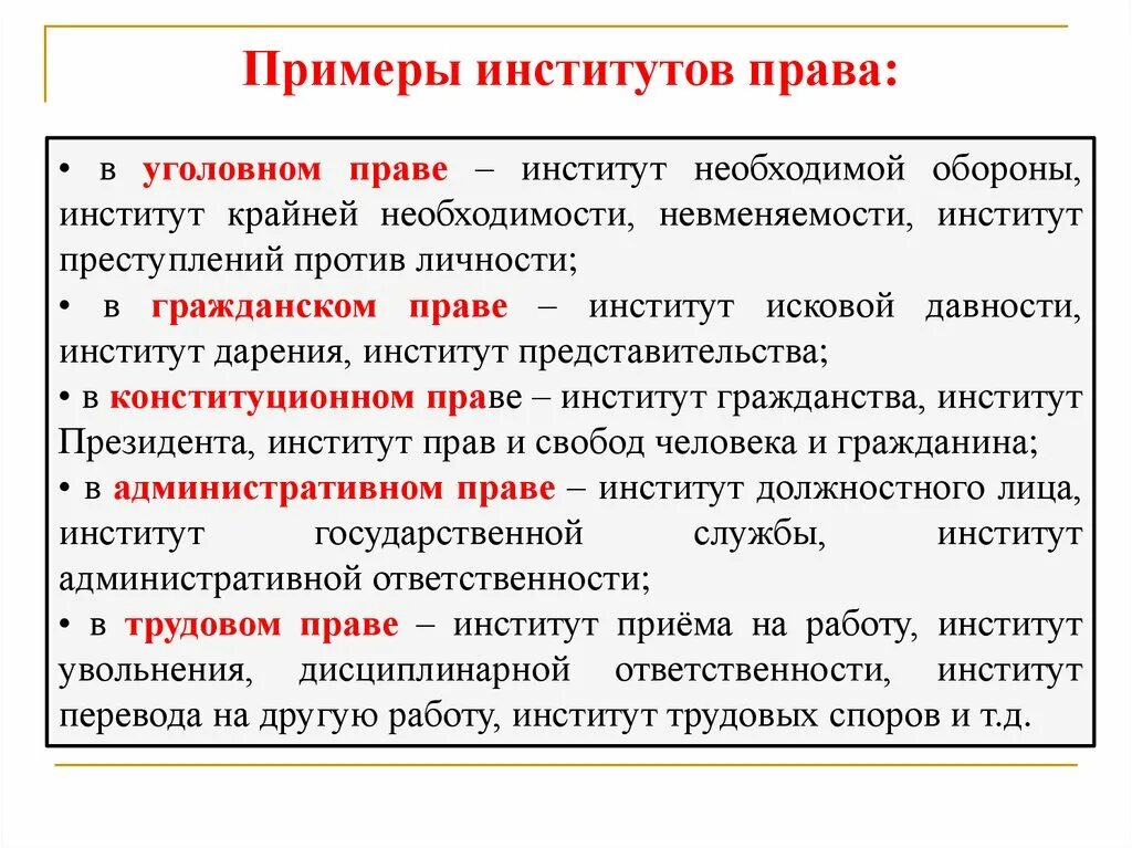 Институты в уголовном праве примеры. Институт уголовного наказания отрасль