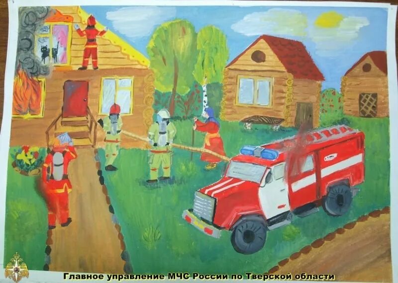 Рисунки пожарных в детском саду