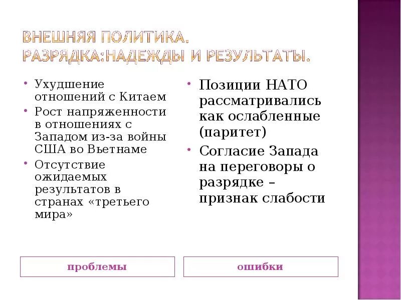 Политика разрядки надежды и Результаты. Итоги разрядки в СССР. Политика разрядки таблица. Результаты политики разрядки