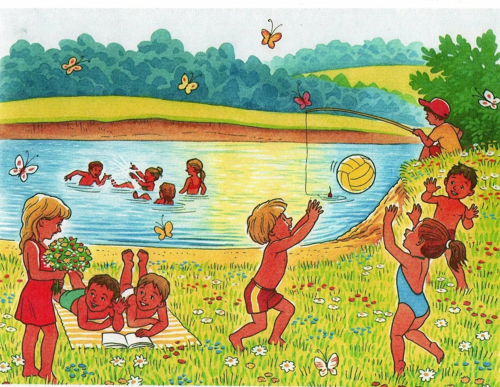 Рисунок лета для детей. Лето для дошкольников. Сюжетные картины для дошкольников. Картина лето для детей. Лето иллюстрация для детей.