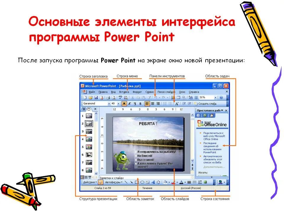 Программа для презентации слайдами на компьютере. Интерфейс программы MS POWERPOINT. Интерфейс программы MS POWERPOINT кратко. Панели инструментов Microsoft Power point. Элементы программы POWERPOINT.