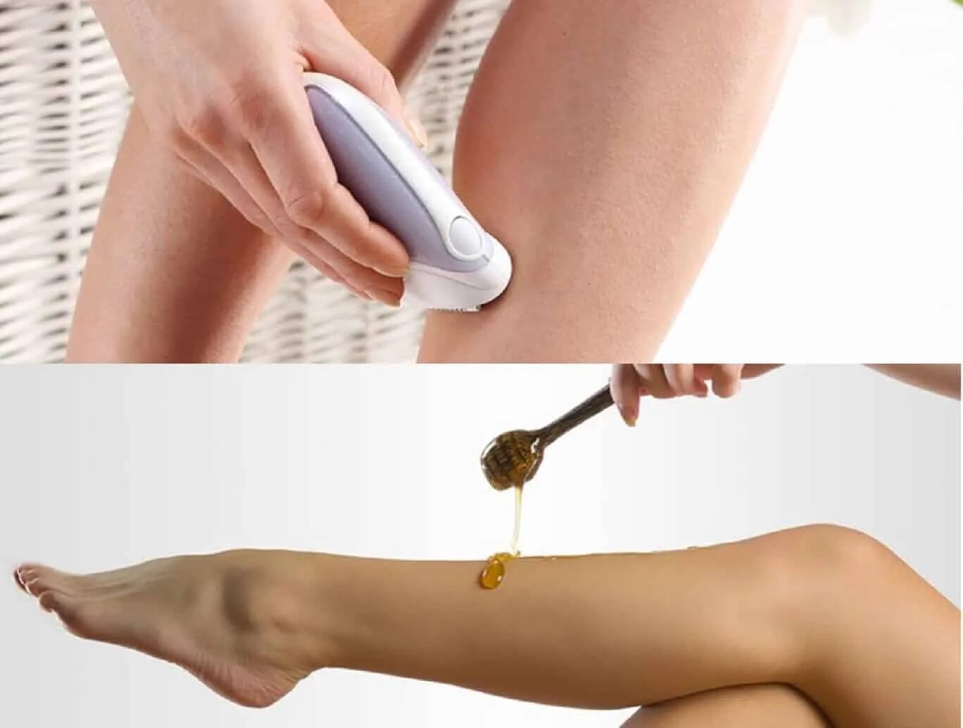 Бритва или шугаринг. Восковая депиляция. Девушка с эпилятором. Эпилятор или шугаринг. Эпиляция.