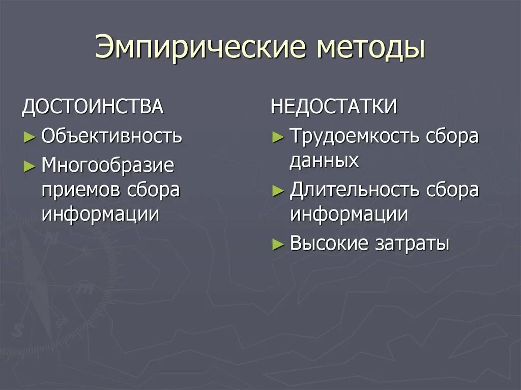 Каковы основные недостатки изображений. Эмпирические методы плюсы и минусы. Эмпирические методы достоинства и недостатки. Математический метод исследования достоинства и недостатки. Плюсы и минусы эмпирического метода.