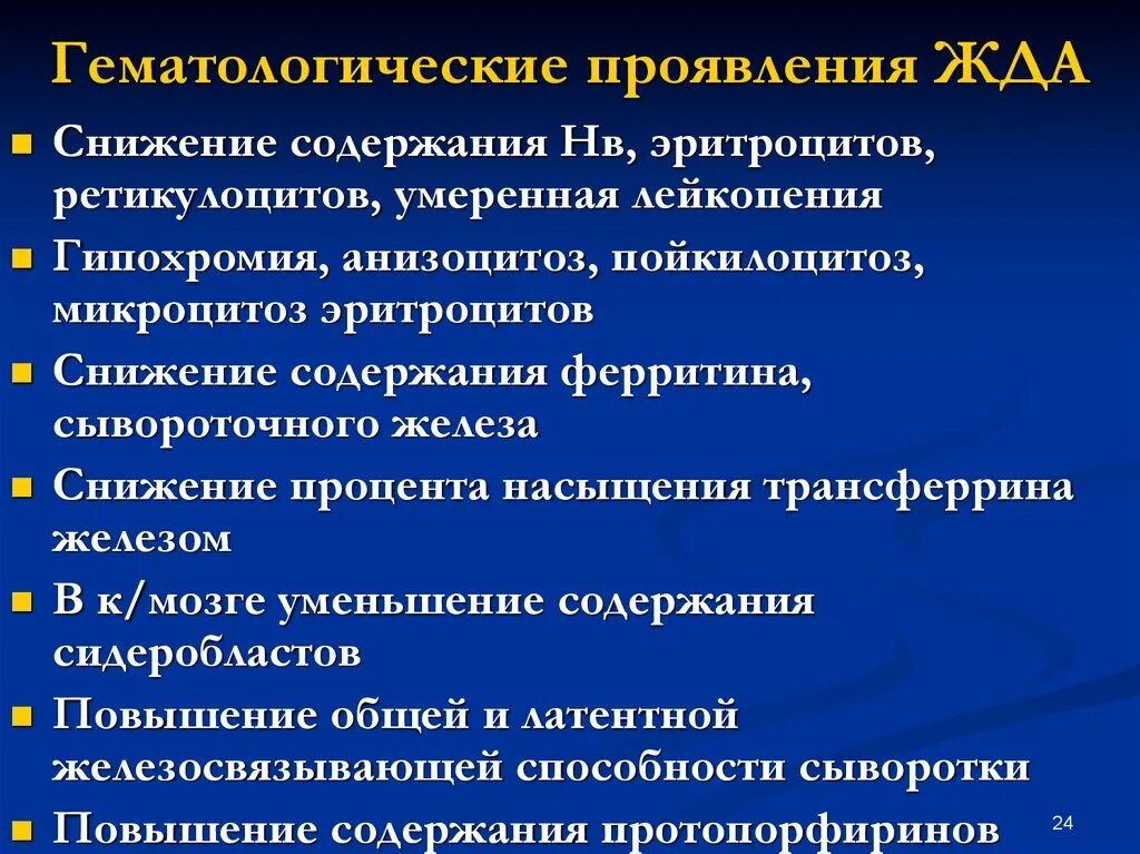 Клинические симптомы жда. Основные проявления железодефицитной анемии. Гематологические проявления железодефицитной анемии. Основные гематологические проявления анемий.