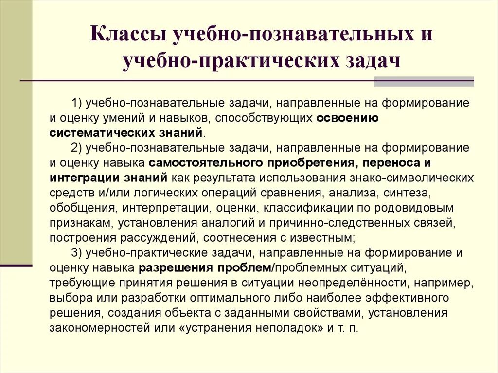 Постановка практических проблем. Практическая и учебная задача. Классы учебно-практических задач. Классы учебно-познавательных задач. Примеры учебно познавательных задач.