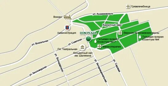 Ессентуки карта города с улицами и санаториями ЖД вокзал. Карта Ессентуков с санаториями.
