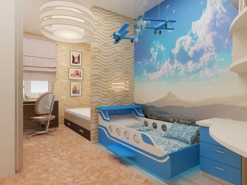 детские комнаты. детская комната с подиумом. дизайн комнаты для девочки и мальчика вместе. интерьер детской для мальчика и девочки. интерьер детской комнаты.