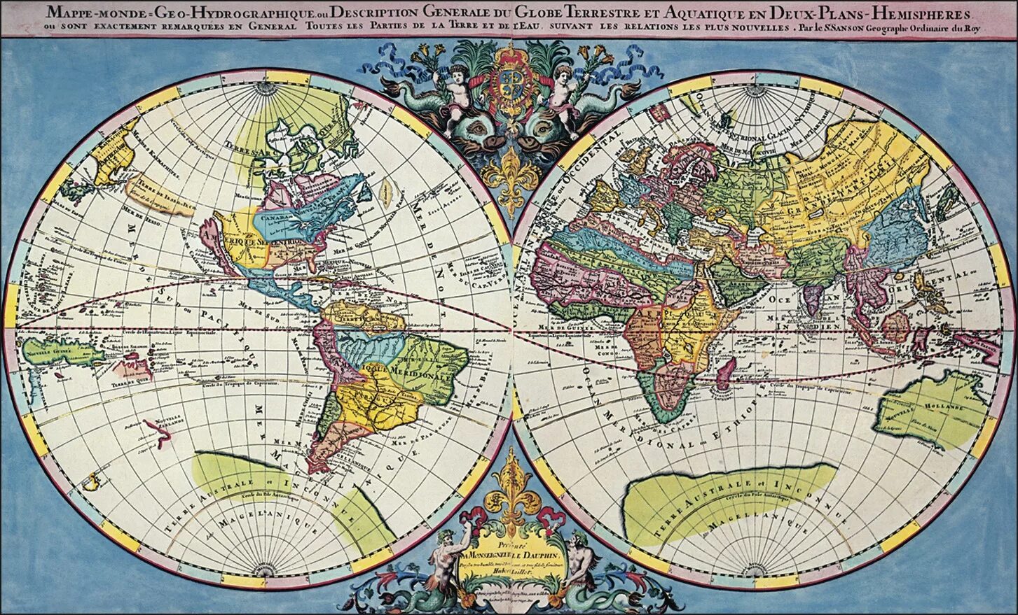 Географическая карта двух полушарий. 2 земных полушария