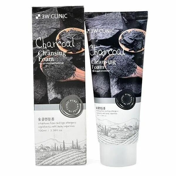 3w Clinic Charcoal Cleansing Foam с древесным углём. Charcoal Foam Cleansing 100ml. 3w Clinic пенка для умывания. Пенка с экстрактом древесного угля 100мл.3w Clinic Charcoal Cleansing Foam.