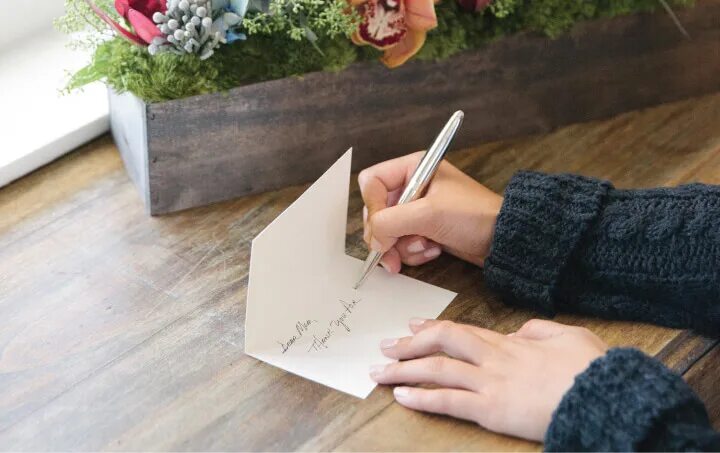 Writing cards. Writing an invitation. writing on cards. scene of writing on a card.
